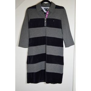 Tommy Hilfiger Velvet Stripe Collared Gray Black Dress Size Medium